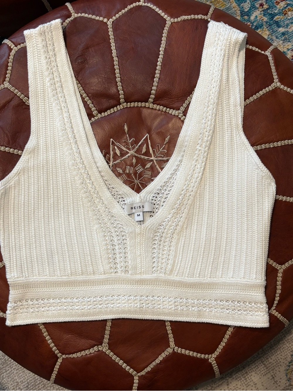 Reiss Cream Knit V-Neck Cropped Tank